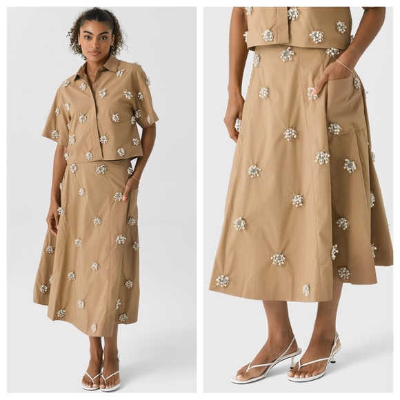 Simkhai Dresses & Skirts - Simkhai Novanna Embellished Midi Skirt in Taupe